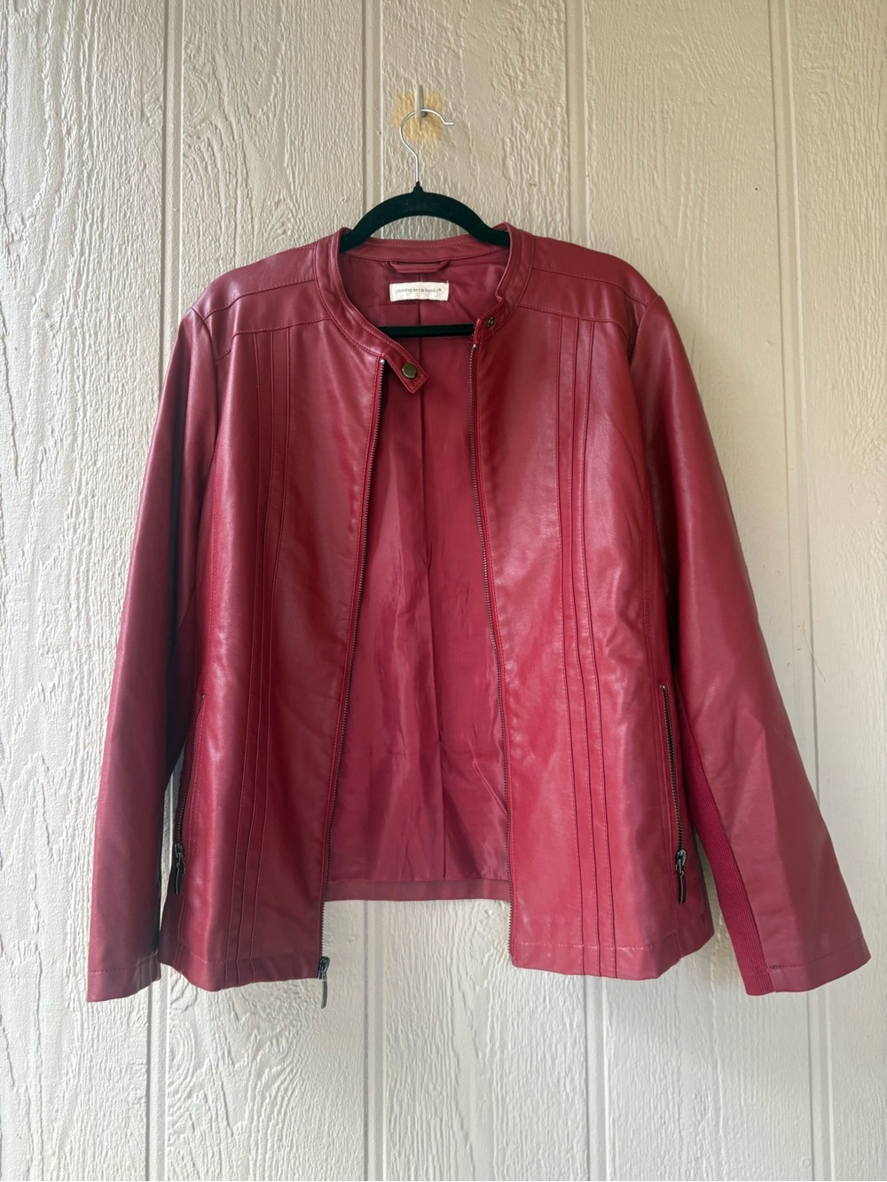 Women’s Red Genuine Leather Zip Jacket